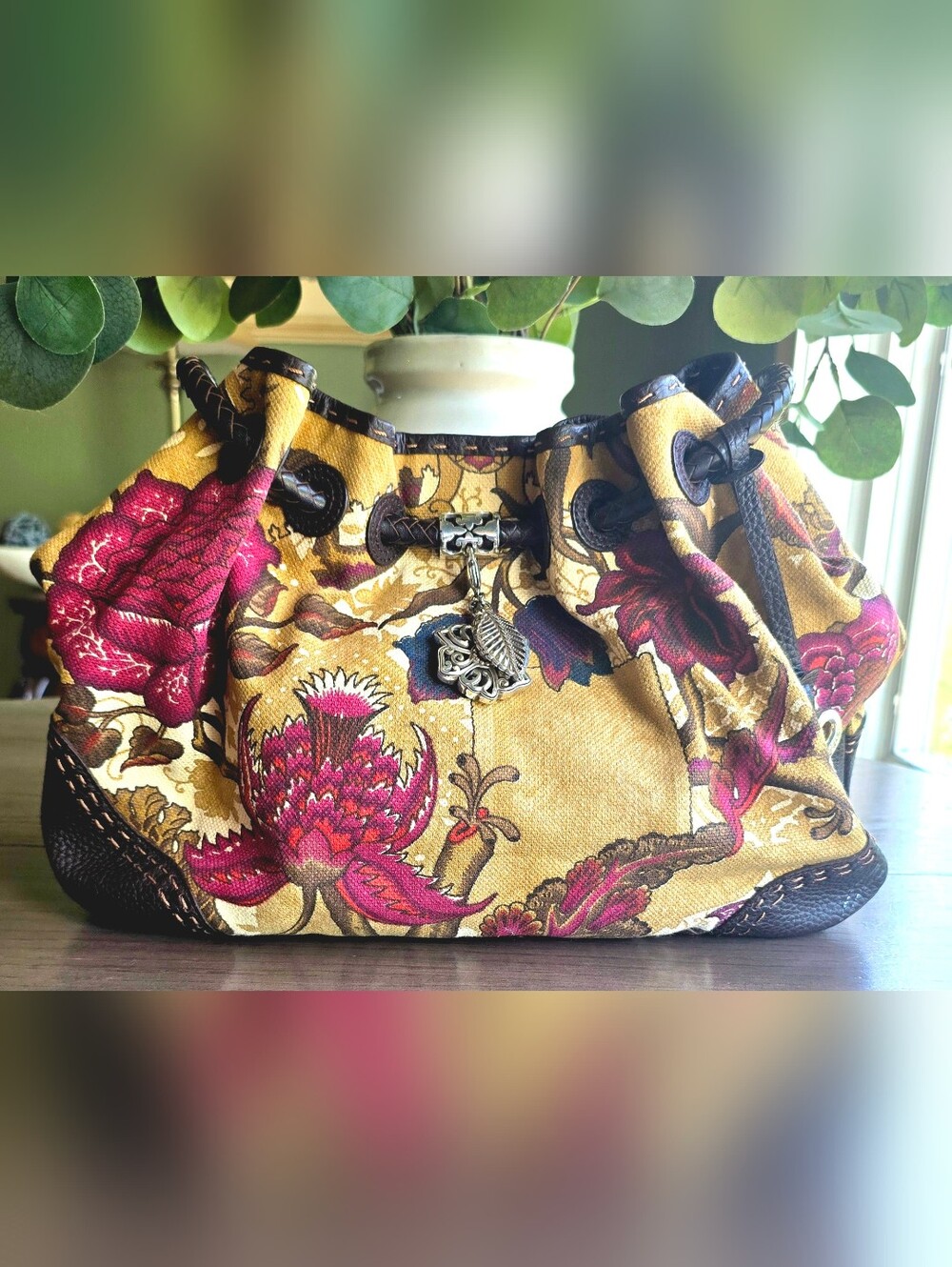 Brighton Vintage Floral Tapestry Lilly Cinch Shoulder Bag.